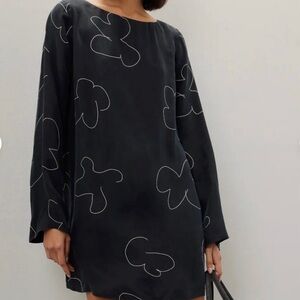 Madewell Black Mod Mini Dress with Abstract Cloud Design and Eyelet Back
